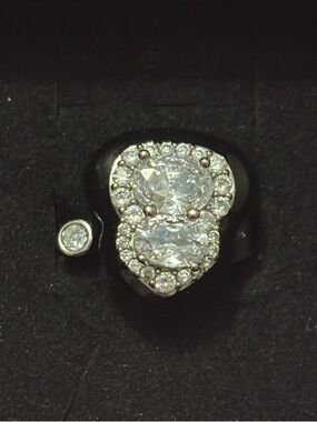 Anthropologie Silver Crystal Cluster Ring with Black Band